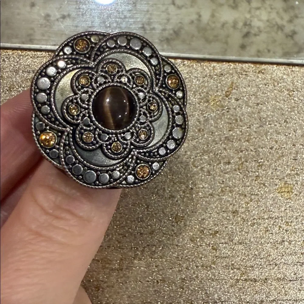 Brown and Silver Statement Ring